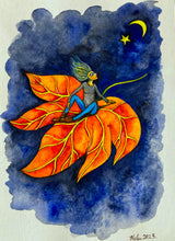 Load image into Gallery viewer, "Thumbelina on Autumn Leaf" Watercolour
