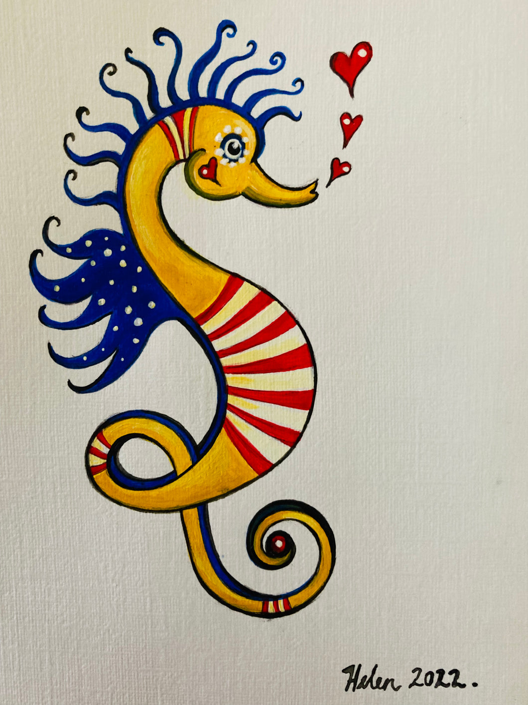 Yellow Red & Blue Seahorse